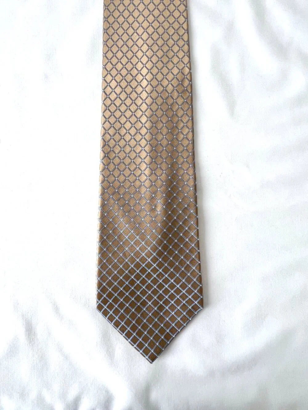 Claiborne Tie, Silk, Handmade, Gold and Blue Diamond Geometric Design, EC!